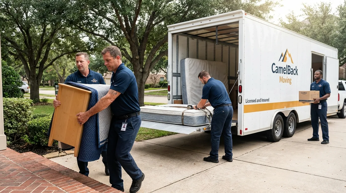 Crew loading residential truck for cross-state move from Hastings, MI