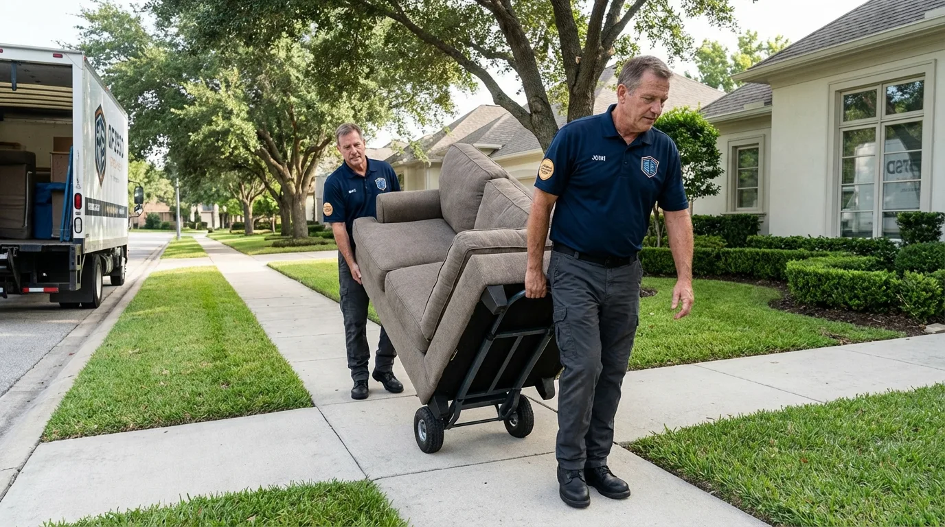 Local residential moving crew loading furniture in Hastings, MI