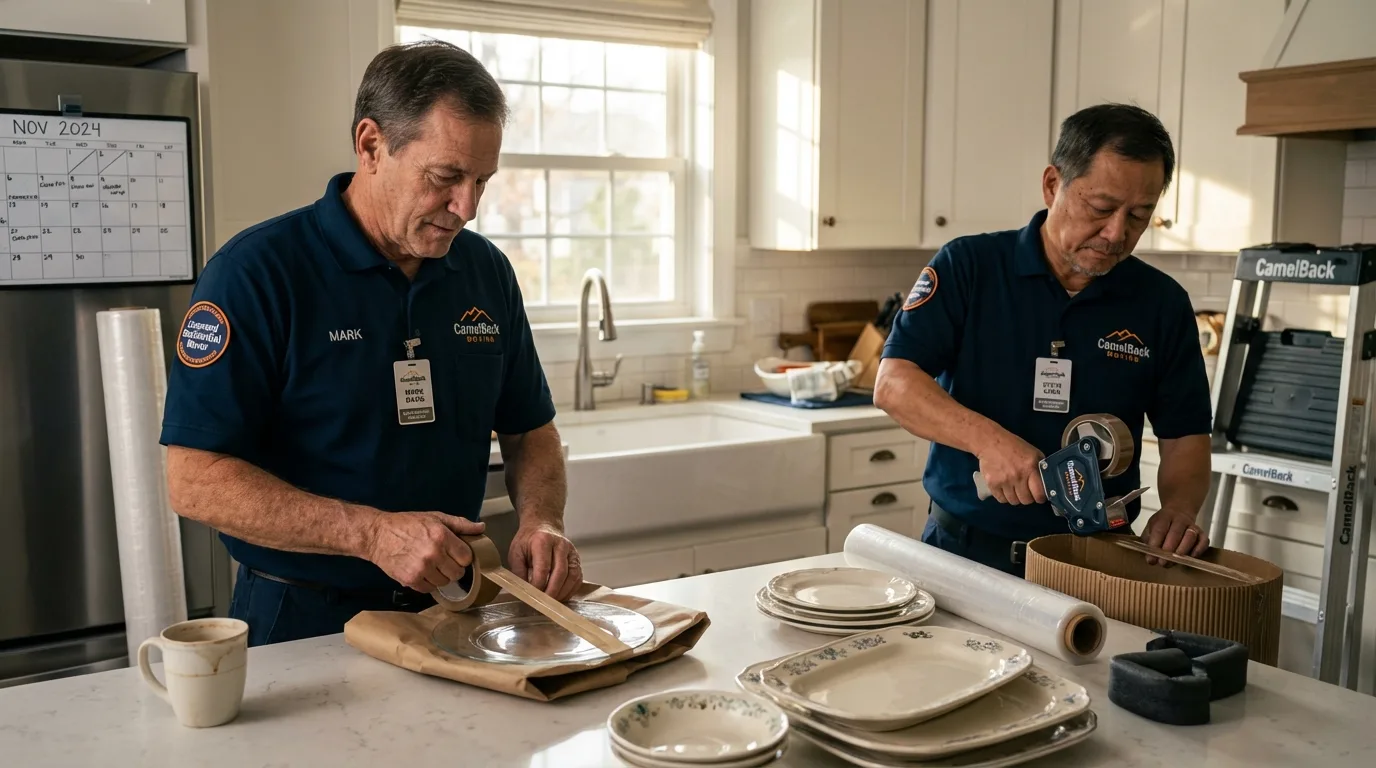 Professional crew packing kitchen dishware in Hastings, MI